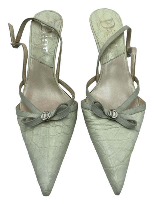 Dior Shoe Size 40 Light Gray Leather Pointed Toe Bow Detail Slingback Pumps Light Gray / 40