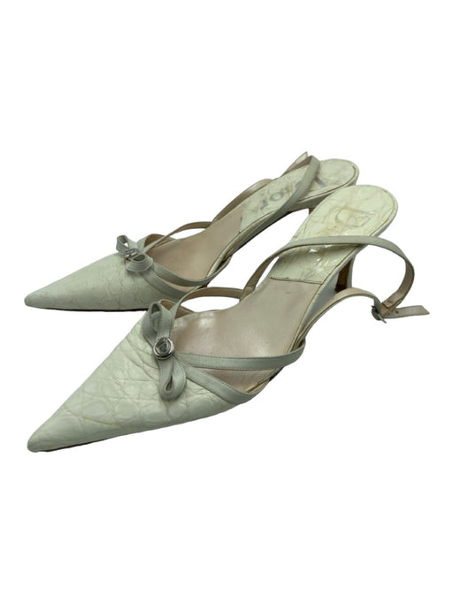 Dior Shoe Size 40 Light Gray Leather Pointed Toe Bow Detail Slingback Pumps Light Gray / 40