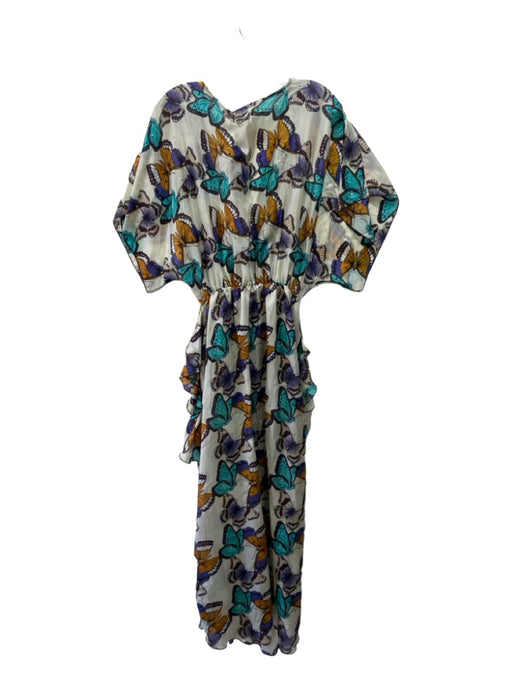 Eli Kish Size M Beige & Blue Surplice Drop Shoulder Butterfly Print Dress Beige & Blue / M