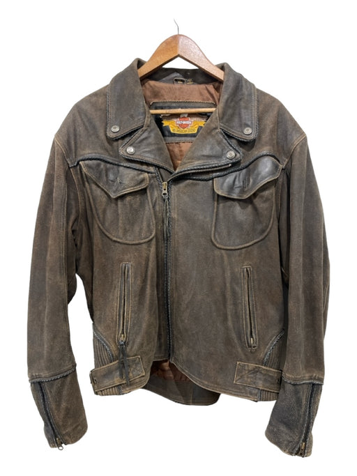 Harley Davidson Size XL Brown Leather Solid Distressed Moto Men's Jacket XL