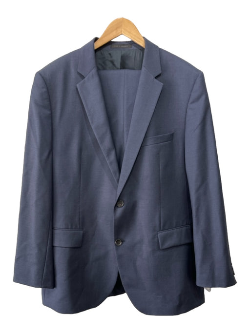 Boss Blue Wool Blend Solid 2 Button Men's Suit 46