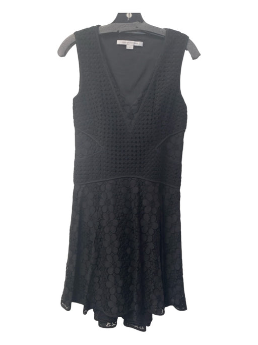 Diane Von Furstenberg Size 4 Black Lace Overlay Sleeveless V Neck Side Zip Dress Black / 4