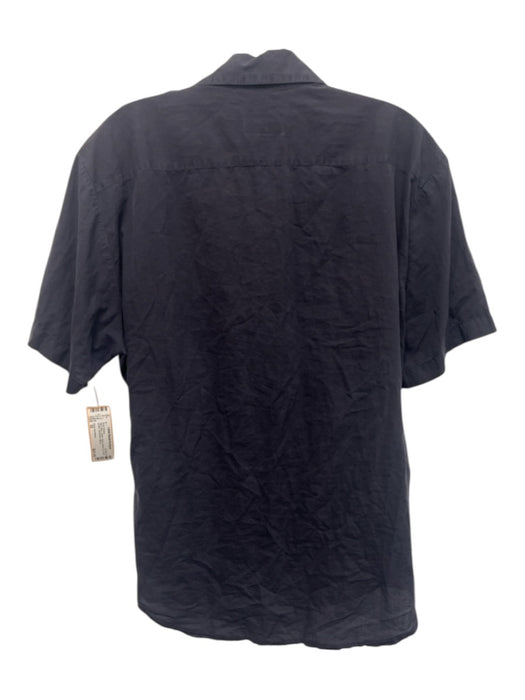 Dries Van Noten Size 52 Navy Blue Cotton Solid Button Up Men's Short Sleeve Navy Blue / 52