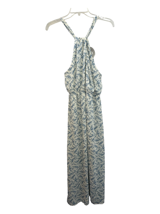 Gilli Size M White & Blue Synthetic Floral Sleeveless Maxi slit Dress White & Blue / M