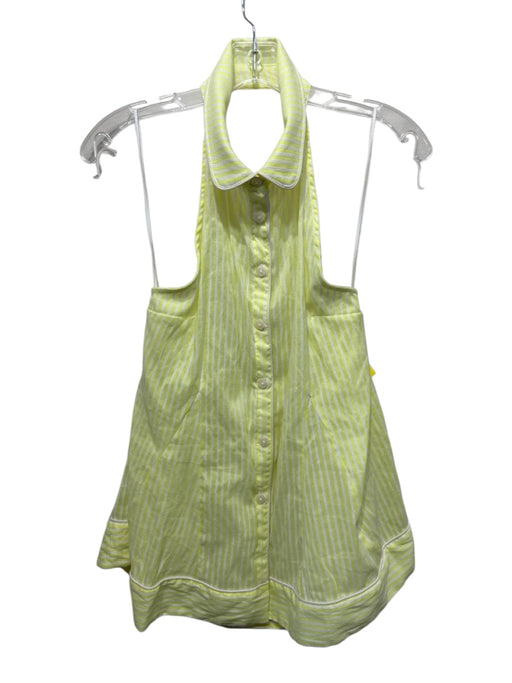 Anthropologie Size M Neon Green & White Print Cotton & Polyester Striped Top Neon Green & White Print / M