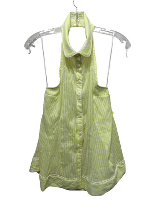 Anthropologie Size M Neon Green & White Print Cotton & Polyester Striped Top Neon Green & White Print / M