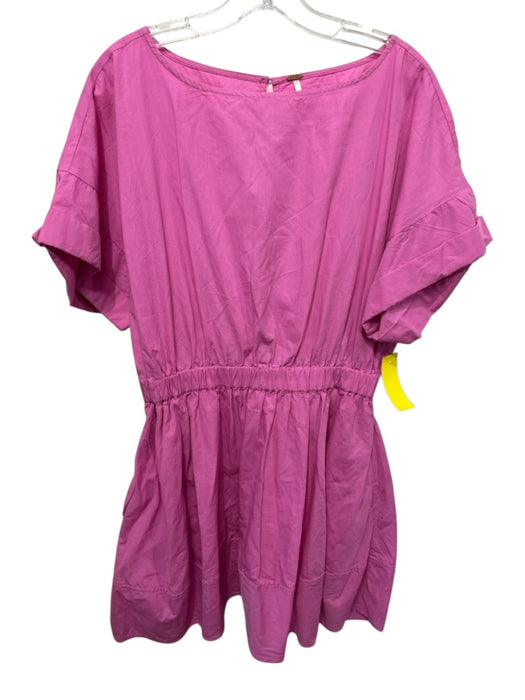 Free People Size S Pink Cotton Pockets Keyhole Back Cuffed Hem Dress Pink / S