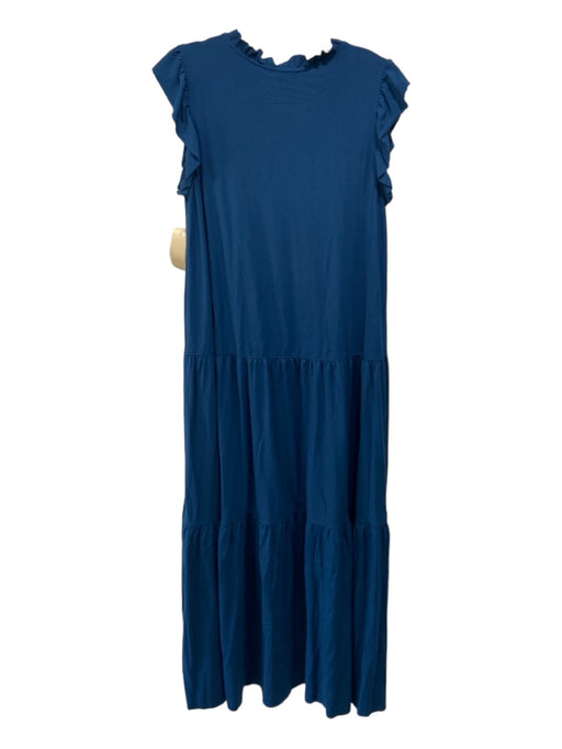 Lilla P Size M Blue Viscose Blend Ruffle Cap Sleeve Tiered Maxi Dress Blue / M
