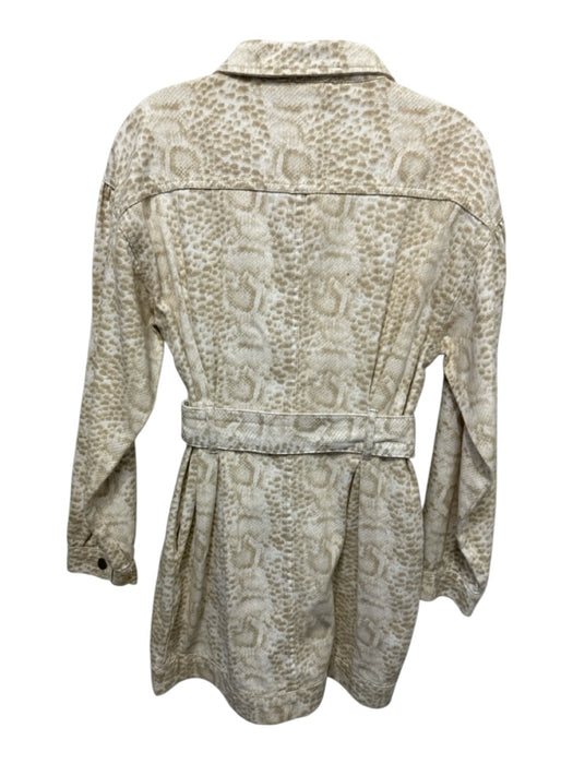 Lelis Size M Cream & Beige Cotton Snakeskin print Button Front Sash Inc Dress Cream & Beige / M