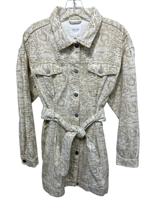 Lelis Size M Cream & Beige Cotton Snakeskin print Button Front Sash Inc Dress Cream & Beige / M