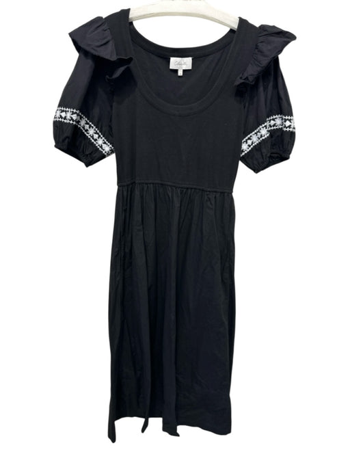 Cleobella Size M Black & White Cotton Fabric Block Embroidered Pockets Dress Black & White / M