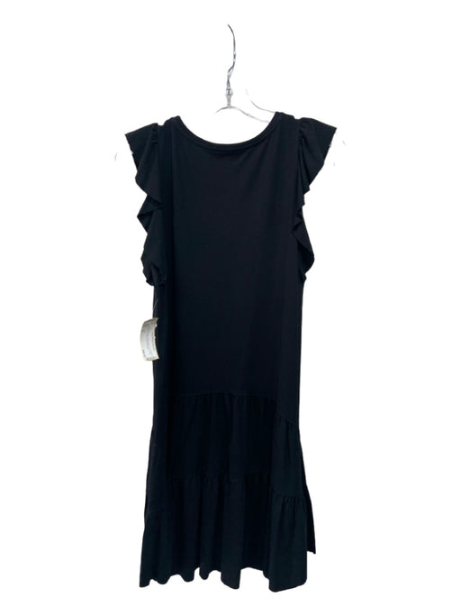 Lilla P Size M Black Viscose Blend Ruffle Cap Sleeve Tiered Midi Dress Black / M