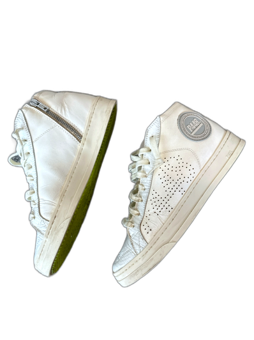 P448 Shoe Size 37 White & Black Leather High Top Perforated Athletic Sneakers White & Black / 37