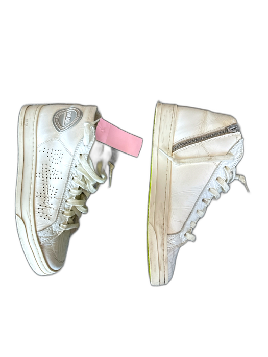 P448 Shoe Size 37 White & Black Leather High Top Perforated Athletic Sneakers White & Black / 37