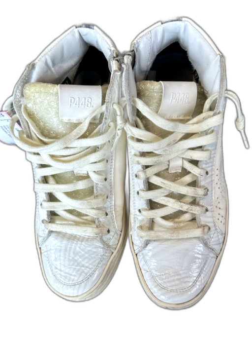 P448 Shoe Size 37 White & Black Leather High Top Perforated Athletic Sneakers White & Black / 37