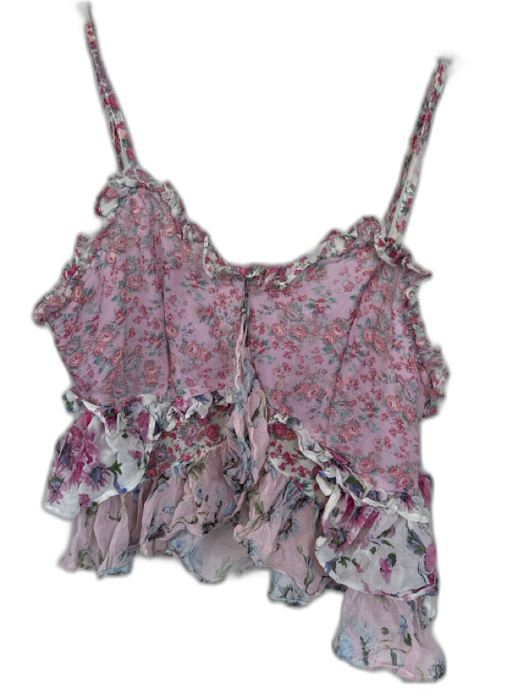Loveshackfancy Size 2 Pink & Multi Silk Spaghetti Strap Botanical Cropped Top Pink & Multi / 2