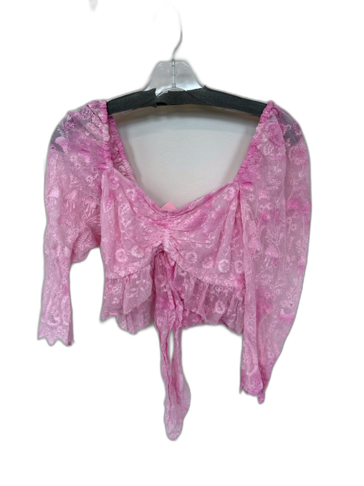 Loveshackfancy Size 0 Pink Cotton Lace Long Sleeve Cropped Top Pink / 0