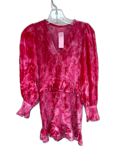 Loveshackfancy Size Est XS Red & Pink Velvet Long Sleeve smocked V Neck Dress Red & Pink / Est XS