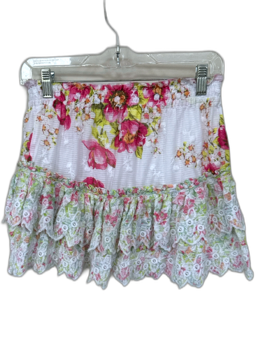 Loveshackfancy Size P Pink & Green Cotton Elastic Waist Flowers Skirt Pink & Green / P