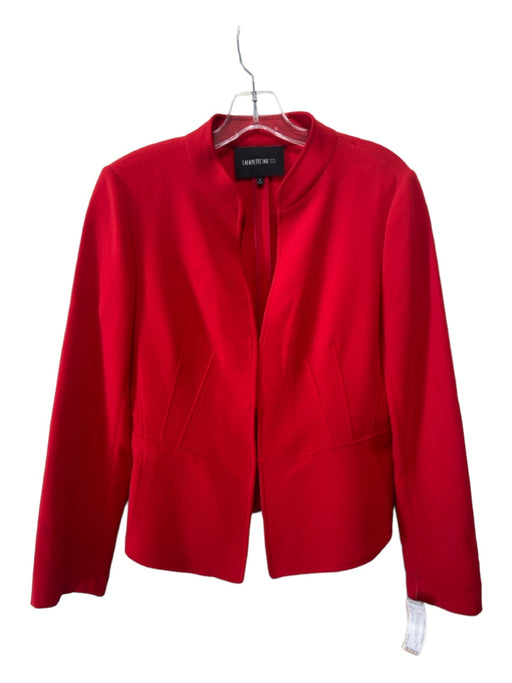 Lafayette 148 Size 6 Red Wool Blend Seam Detail Hook Clasp Long Sleeve Jacket Red / 6