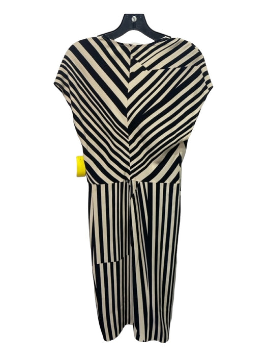 Rag & Bone Size 4 Beige & Black Silk Striped Side Zip Twist Detail Dress Beige & Black / 4