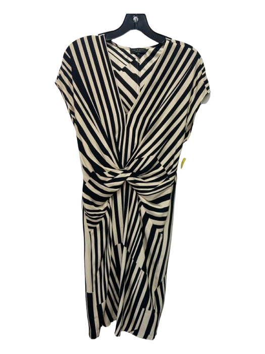 Rag & Bone Size 4 Beige & Black Silk Striped Side Zip Twist Detail Dress Beige & Black / 4