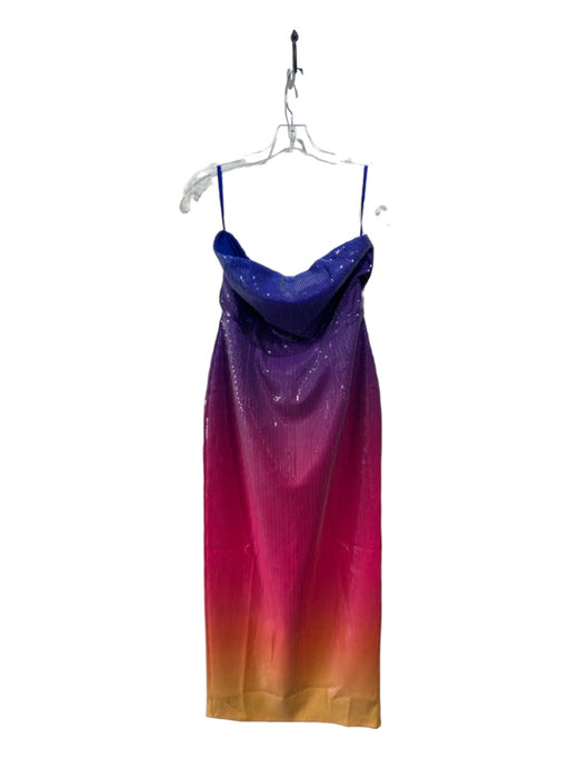 RNWY Size L Blue, Red & Yellow Polyester Fully Sequined Strapless Ombre Dress Blue, Red & Yellow / L
