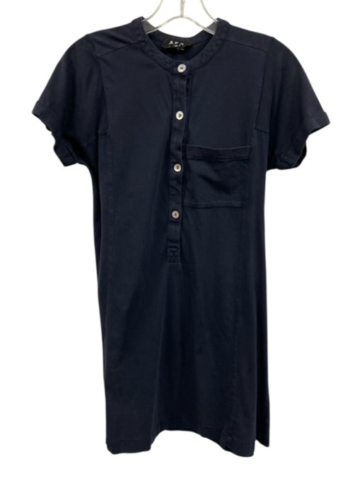 A.P.C Size XS Navy Blue Cotton Short Sleeve Breast Pocket 1/4 Button Dress Navy Blue / XS