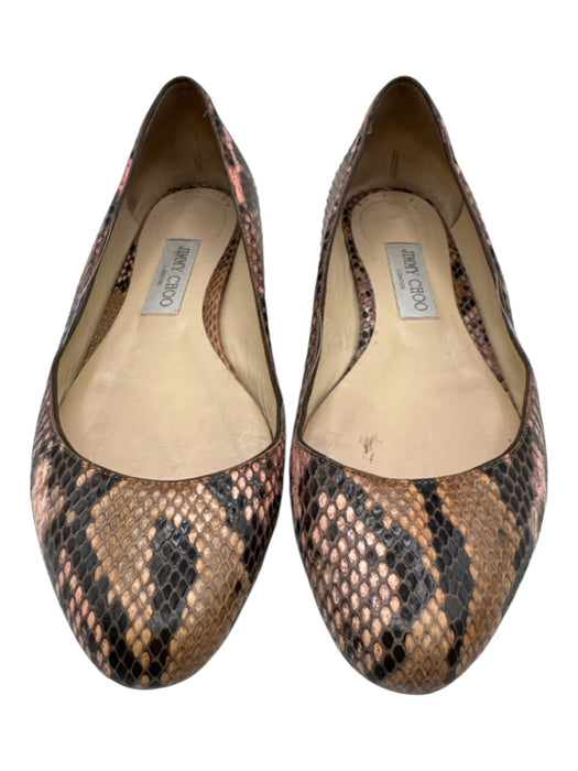 Jimmy Choo Shoe Size 40.5 Beige & Brown Leather Upper Snakeskin Embossed Flats Beige & Brown / 40.5