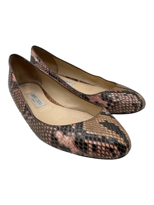 Jimmy Choo Shoe Size 40.5 Beige & Brown Leather Upper Snakeskin Embossed Flats Beige & Brown / 40.5