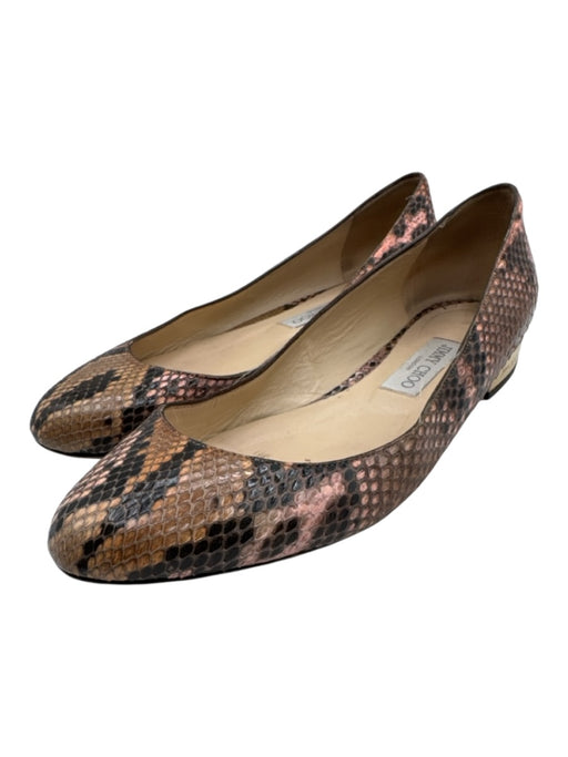 Jimmy Choo Shoe Size 40.5 Beige & Brown Leather Upper Snakeskin Embossed Flats Beige & Brown / 40.5