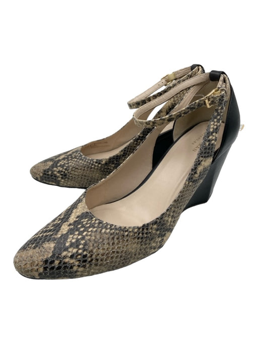 Cole Haan Shoe Size 10 Black & Beige Snake Embossed Leather Ankle Buckle Wedges Black & Beige / 10