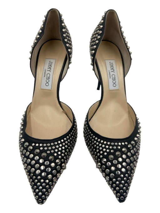Jimmy Choo Shoe Size 40 Black & Silver Leather & Metal Pointed Toe D'Orsay Pumps Black & Silver / 40