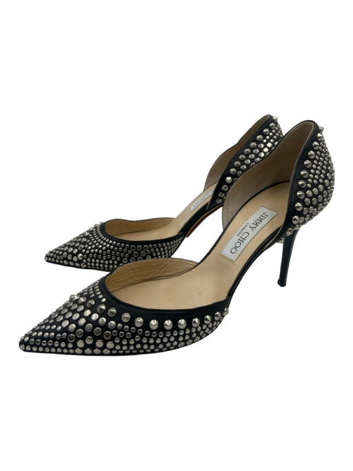 Jimmy Choo Shoe Size 40 Black & Silver Leather & Metal Pointed Toe D'Orsay Pumps Black & Silver / 40