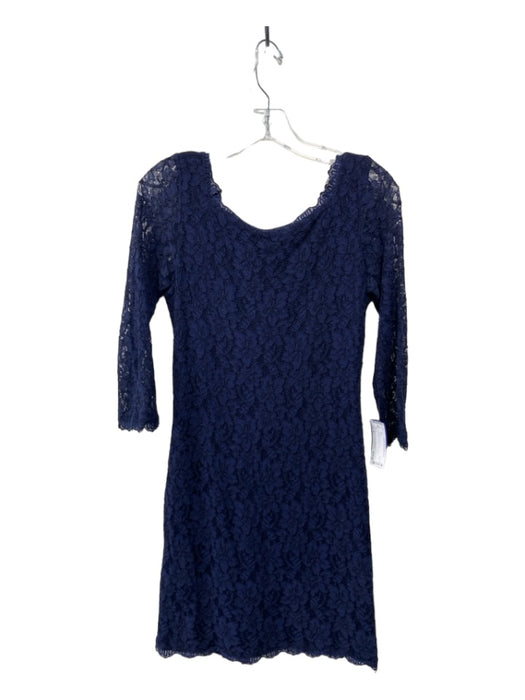 Diane Von Furstenberg Size 8 Navy Blue Rayon Blend V Back Lace Zip Back Dress Navy Blue / 8