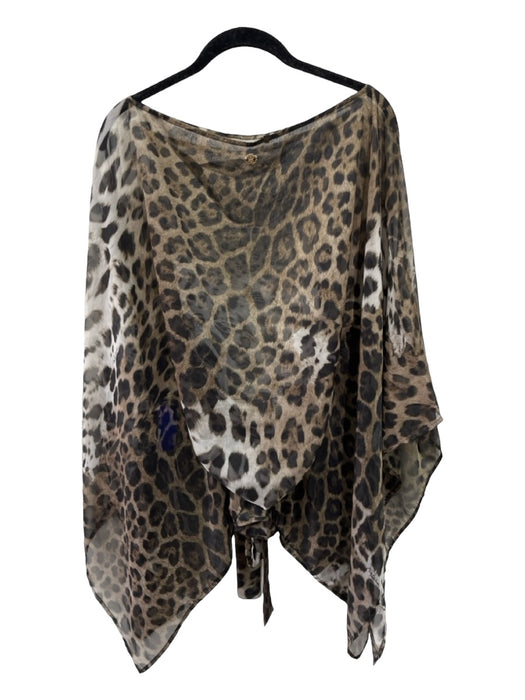 Roberto Cavalli Size One Size Brown & Black Silk Sheer Animal Print Cover Up Top Brown & Black / One Size