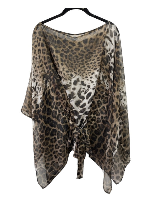 Roberto Cavalli Size One Size Brown & Black Silk Sheer Animal Print Cover Up Top Brown & Black / One Size