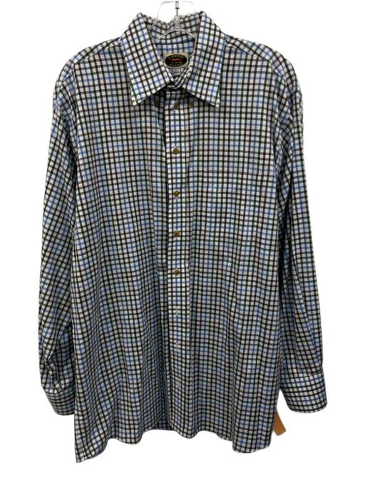 H Stockton Size L White & Multi Cotton Grid Button Up Men's Long Sleeve Shirt White & Multi / L