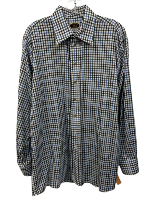 H Stockton Size L White & Multi Cotton Grid Button Up Men's Long Sleeve Shirt White & Multi / L