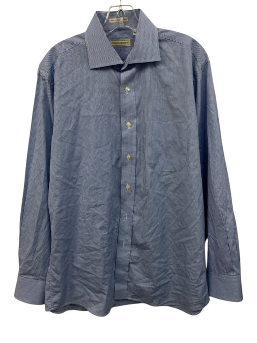 H Stockton Size 15.5 Blue & White Cotton Gingham Men's Long Sleeve Shirt Blue & White / 15.5