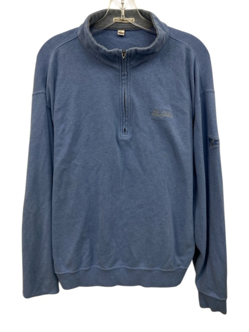 Peter Millar Size L Blue Cotton Solid Quarter Zip Sweatshirt Long Sleeve Shirt Blue / L