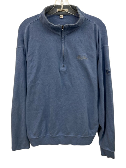 Peter Millar Size L Blue Cotton Solid Quarter Zip Sweatshirt Long Sleeve Shirt Blue / L
