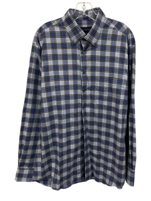 Scott Barber Size L Blue & Brown Cotton Plaid Button Up Men's Long Sleeve Shirt Blue & Brown / L