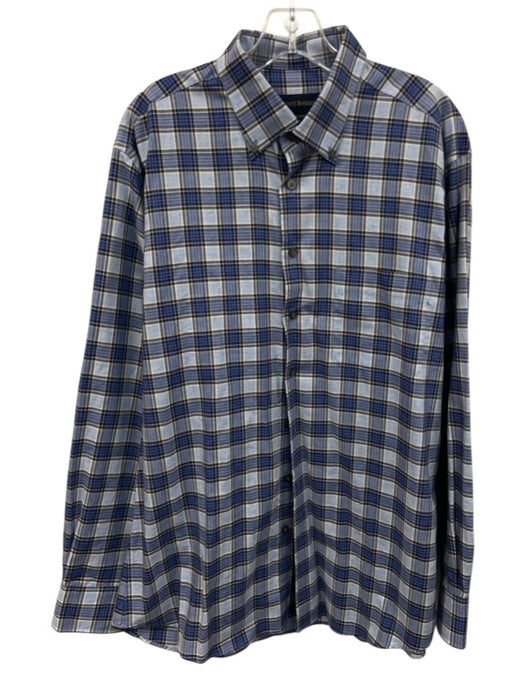 Scott Barber Size L Blue & Brown Cotton Plaid Button Up Men's Long Sleeve Shirt Blue & Brown / L