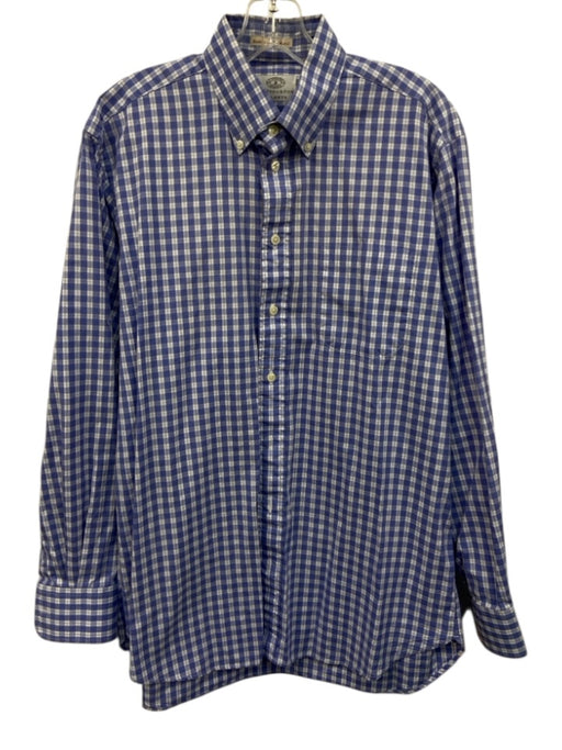 H Stockton Size M Blue & White Cotton Plaid Button Down Men's Long Sleeve Shirt Blue & White / M