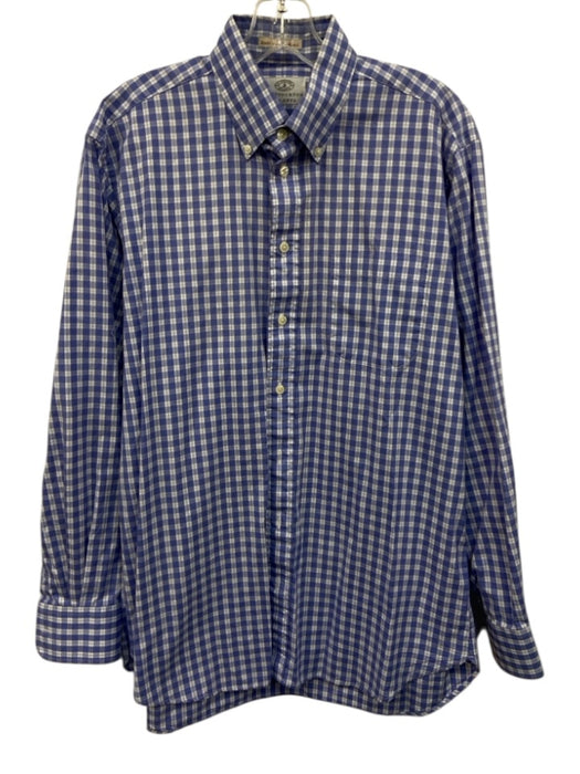 H Stockton Size M Blue & White Cotton Plaid Button Down Men's Long Sleeve Shirt Blue & White / M