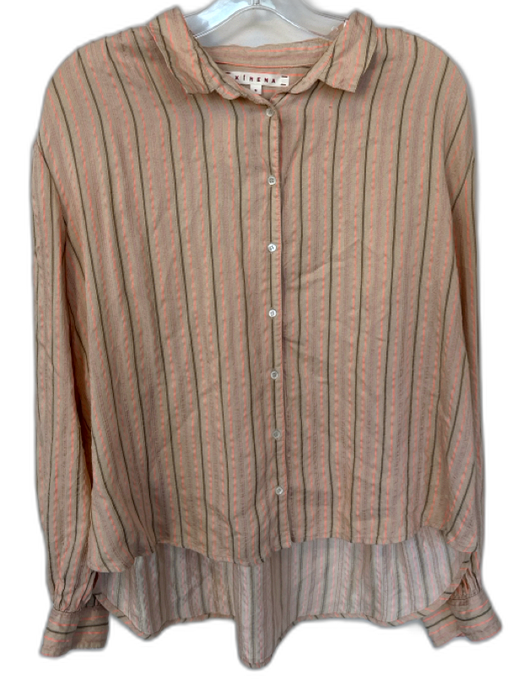 XiRENA Size S Tan & Orange Acetate Blend Long Sleeve Striped Button Down Top Tan & Orange / S