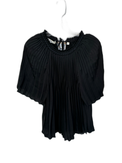 Vince Size S Black Polyester Short Sleeve Acordian Pleated Back Tie Top Black / S