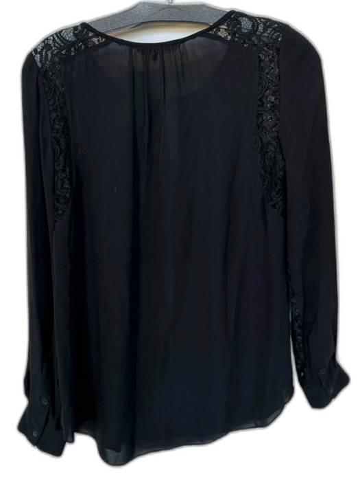 Rebecca Taylor Size 4 Black Silk Long Sleeve Lace Detail Top Black / 4