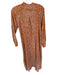 Natalie Martin Size XS Orange & Tan Rayon Long Sleeve Animal Print Belted Dress Orange & Tan / XS